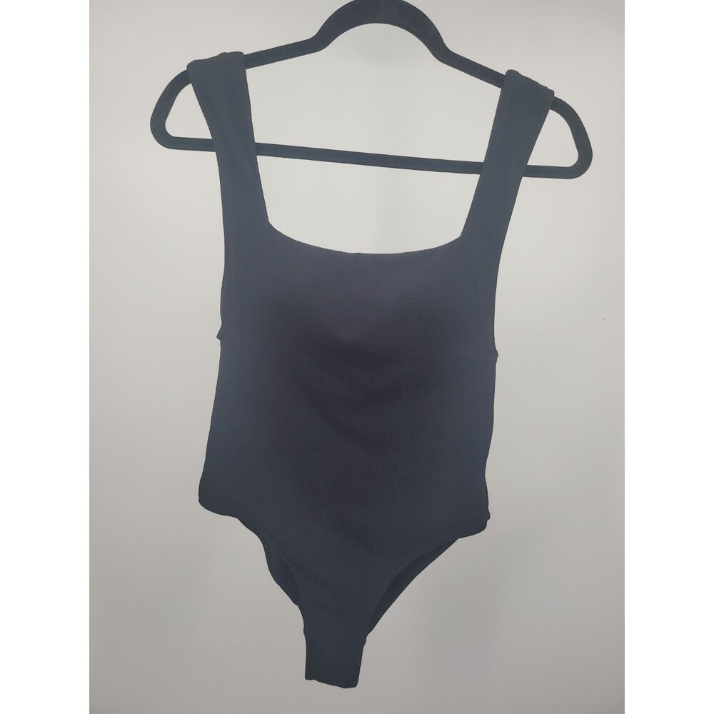 Zara Textured Black Bodysuit Sz M Neutral Capsule Minimalist NEW